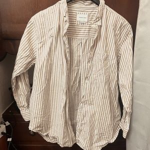 American Eagle brown/white striped button up shirt
